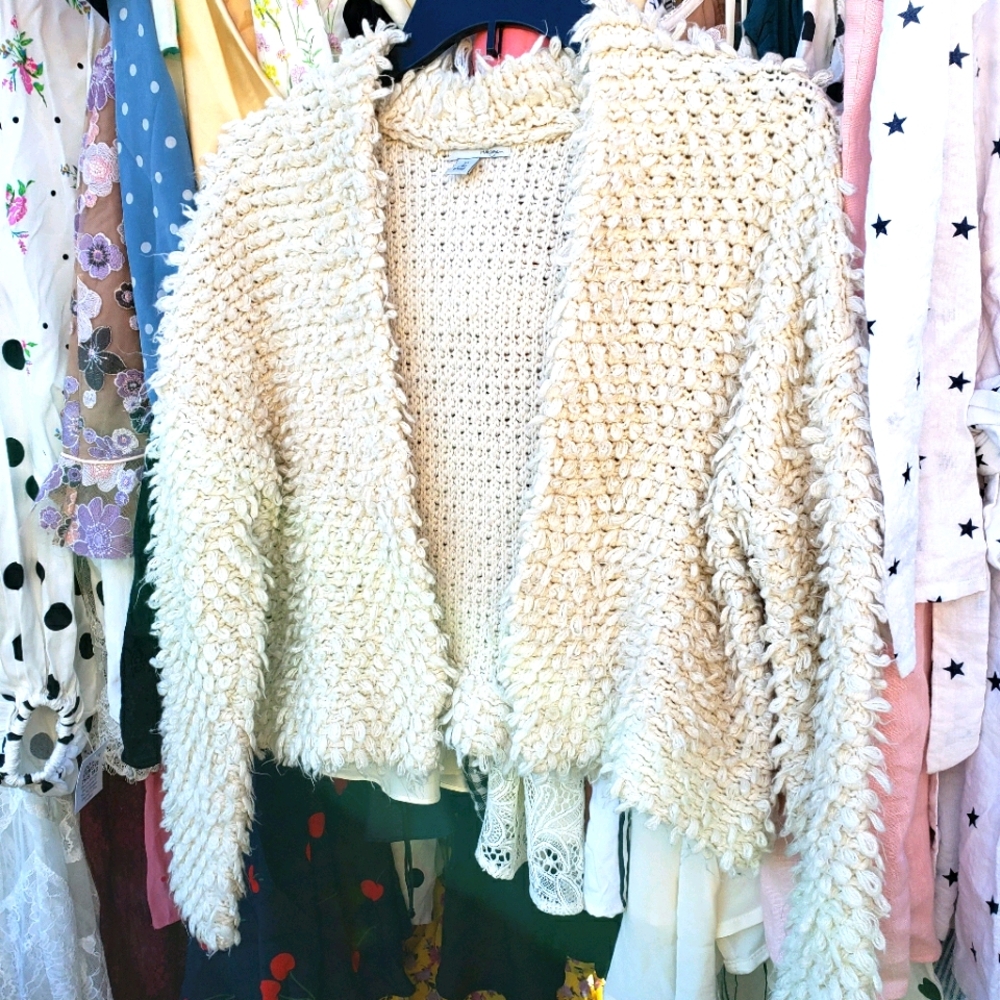 Halogen Nordstrom Shaggy Cream Cardigan Jacket